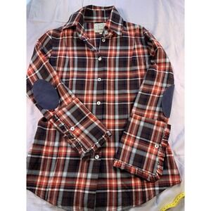 Bell Red Brown Plaid Ruffle Cuff Shirt‎ with Elbow Patches Size 6